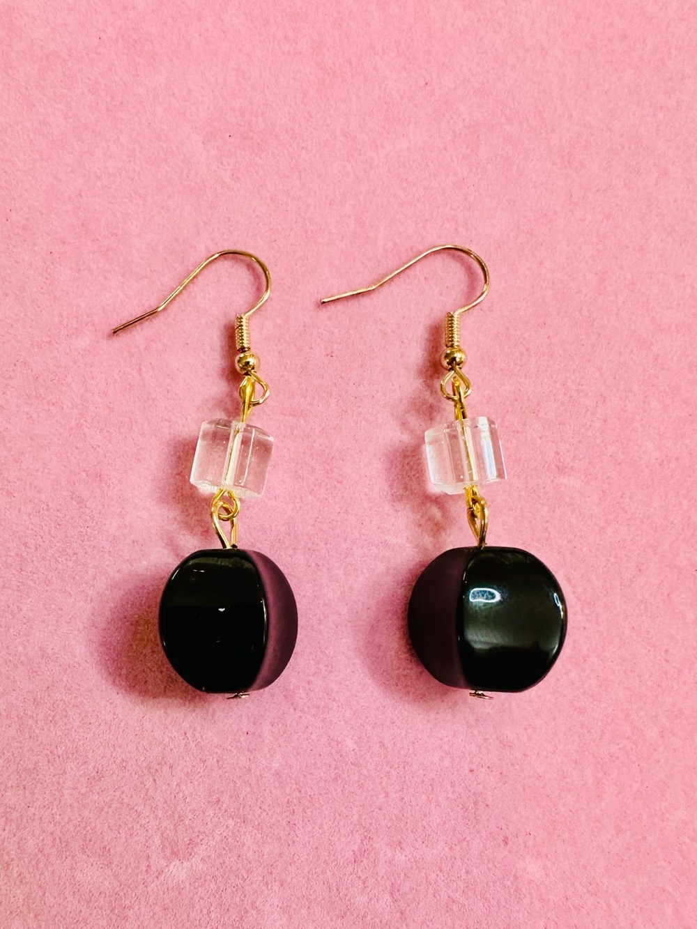 Black & Clear Beaded Drop Earrings